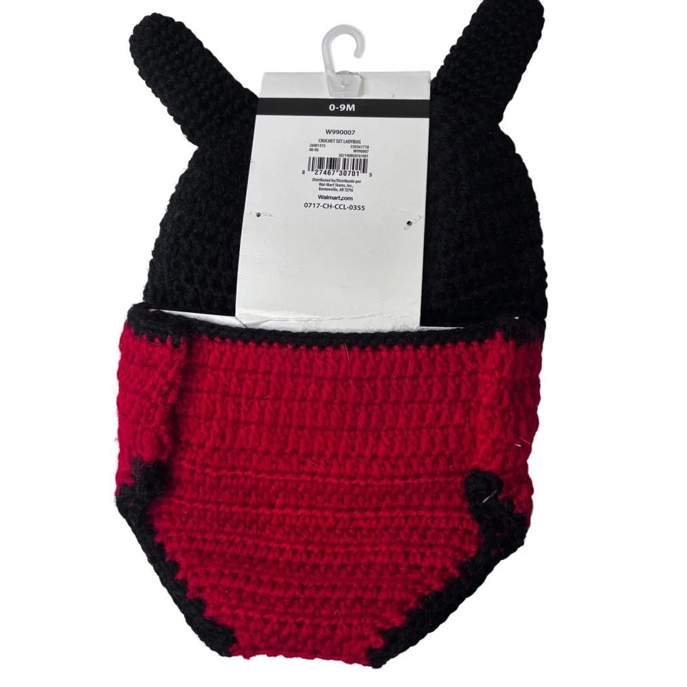 NWT Hand Crocheted Hat & Diaper Cover Set 0-9 Months Ladybug‎ for Baby Photos